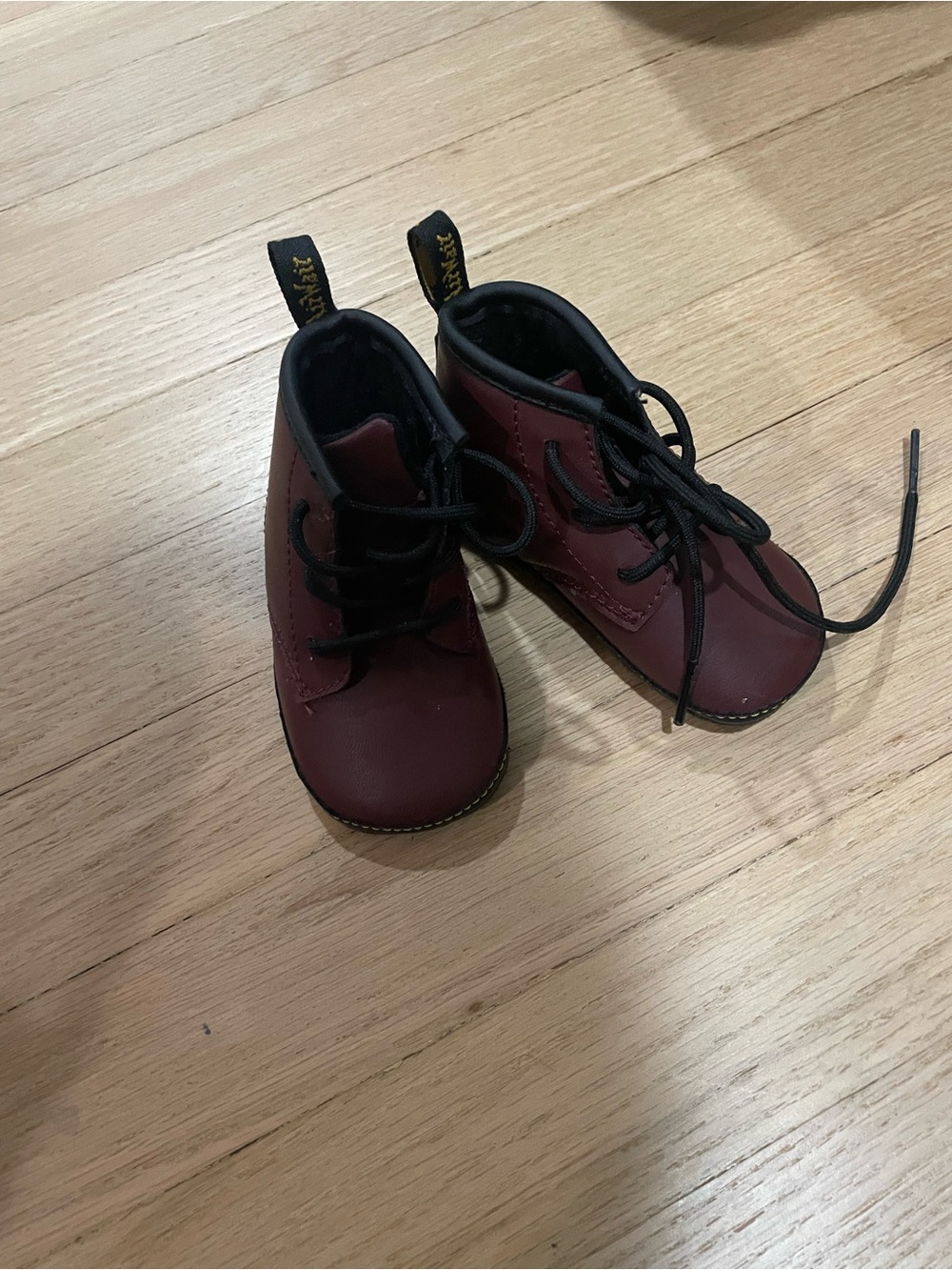 Baby doc martens burgundy lace up walker size 4